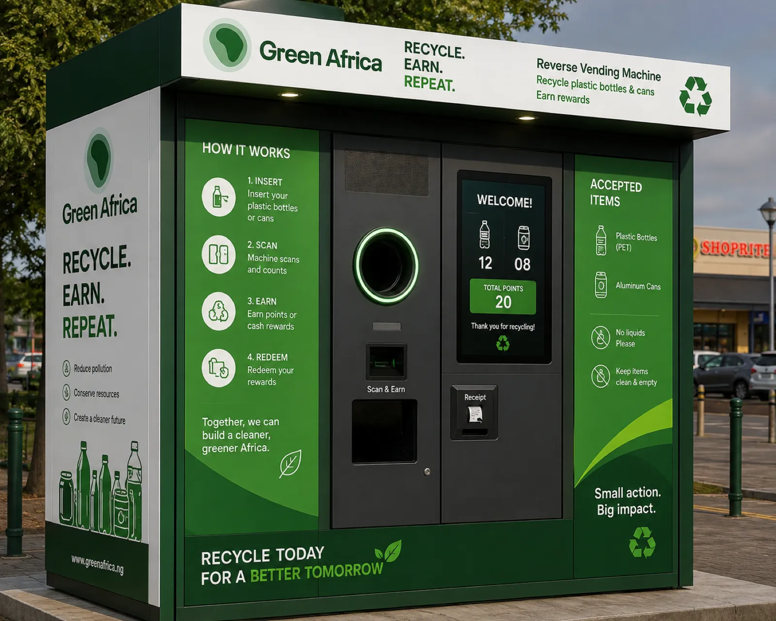 A Green Africa reverse vending station installed in Nigeria